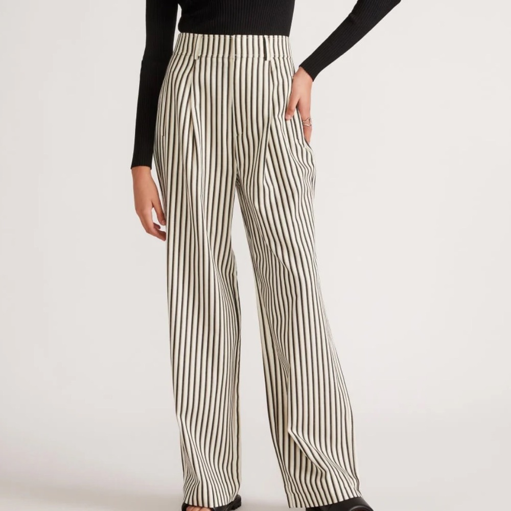 Everlane‎ Draper Pleated Pant Buttersmooth Black Cream Stripe Size 0 Short